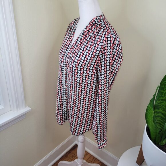 GAP V-Neck Blouse Red & Blue Hearts Pattern Long Sleeves Flowy Women's Size XS - Picture 3 of 14
